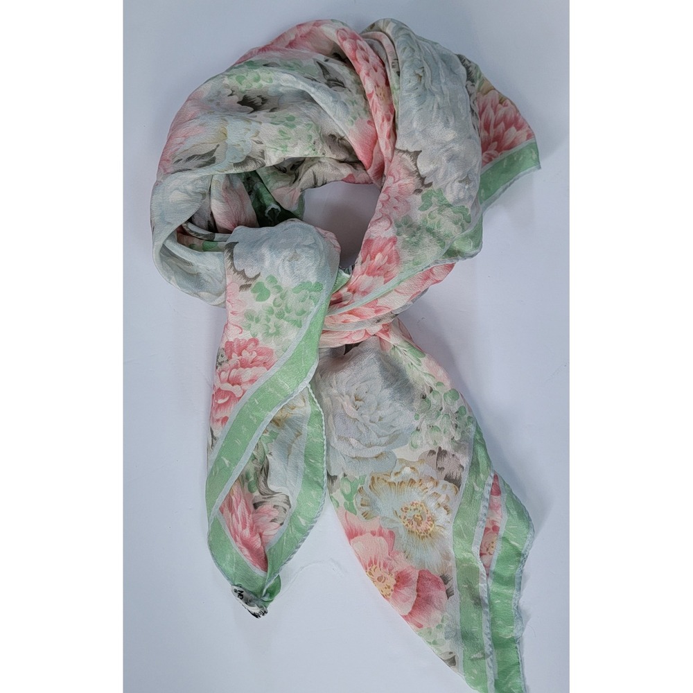 Albert Nipon 100% Pure Silk Vintage Scarf Floral Square Whisigoth Romantic 70's